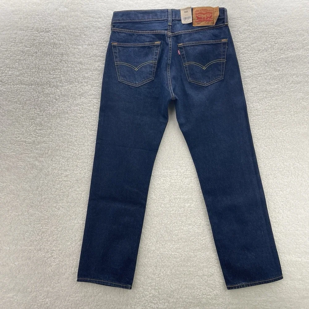 Levis Jeans Mens 33x30 Blue 501 Original Button Fly Stretch Dark Wash Cowboy New